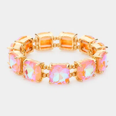 Fashnzfab Cushion Square Stone Stretch Evening Bracelet In Pink
