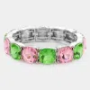 Fashnzfab Cushion Square Stone Stretch Evening Bracelet Pink & Green In Multi