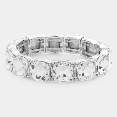 Fashnzfab Cushion Square Stone Stretch Evening Bracelet Silver