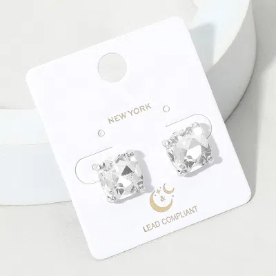 Fashnzfab Cushion Square Stone Stud Evening Earrings In Multi