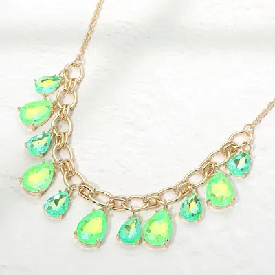 Fashnzfab Cushion Teardrop Cluster Drop Station Necklace In Green