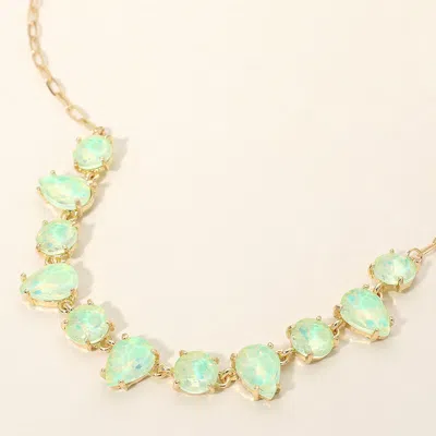 Fashnzfab Cushion Teardrop Round Oval Stone Link Evening Necklace In Green
