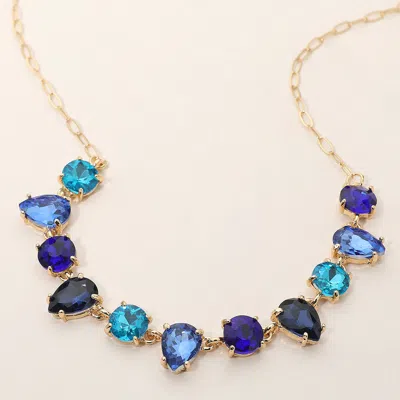 Fashnzfab Cushion Teardrop Round Oval Stone Link Evening Necklace In Multi