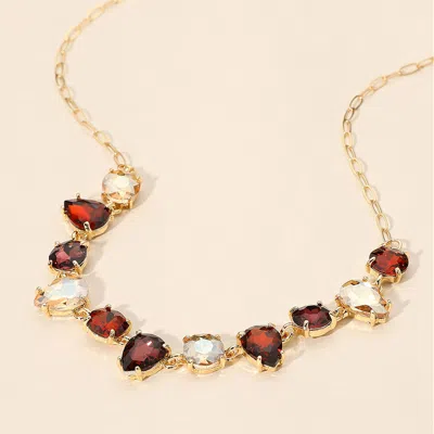 Fashnzfab Cushion Teardrop Round Oval Stone Link Evening Necklace In Gold