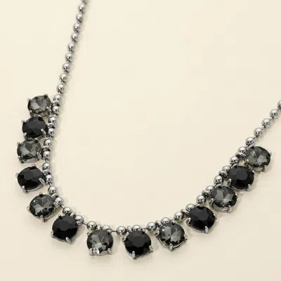 Fashnzfab Cushion Teardrop Round Stone Link Evening Necklace In Black