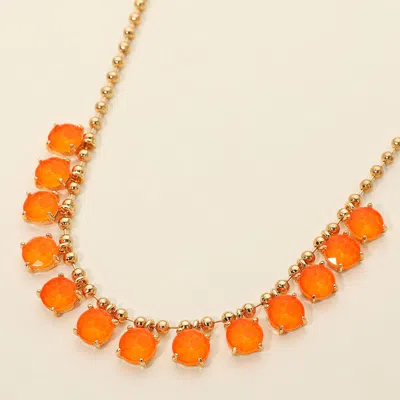 Fashnzfab Cushion Teardrop Round Stone Link Evening Necklace In Orange