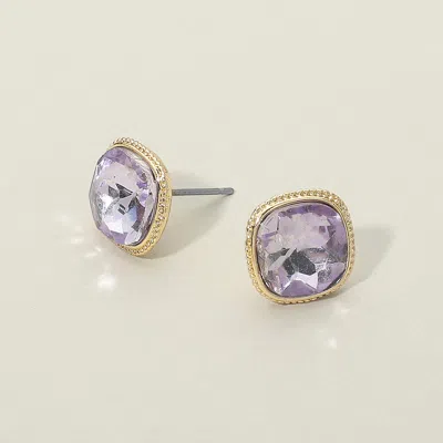 Fashnzfab Cushion-cut Faceted Iridescent Stone Stud Earrings In Gold