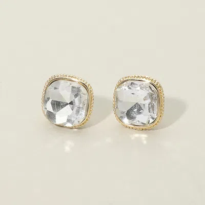 Fashnzfab Cushion-cut Faceted Iridescent Stone Stud Earrings In Gold