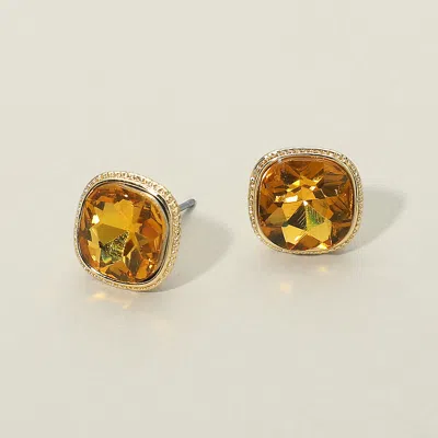 Fashnzfab Cushion-cut Faceted Iridescent Stone Stud Earrings In Gold