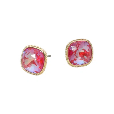 Fashnzfab Cushion-cut Faceted Iridescent Stone Stud Earrings In Gold