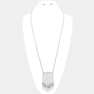 Fashnzfab Cut Faux Leather Pendant Long Necklace In Metallic