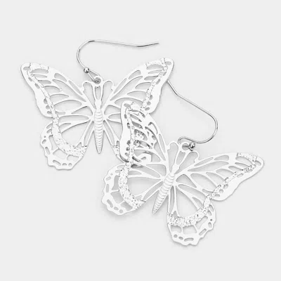 Fashnzfab Cut Out Brass Metal Butterfly Dangle Earrings In Silver