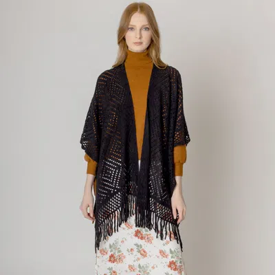 Fashnzfab Cut Out Detailed Ruana Poncho In Black