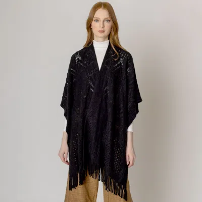Fashnzfab Cut Out Detailed Ruana Poncho In Black