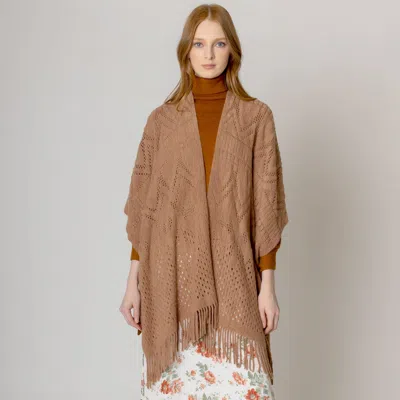 Fashnzfab Cut Out Detailed Ruana Poncho In Brown