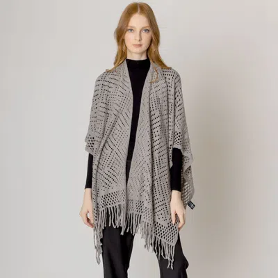 Fashnzfab Cut Out Detailed Ruana Poncho In Gray