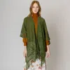 Fashnzfab Cut Out Detailed Ruana Poncho In Green