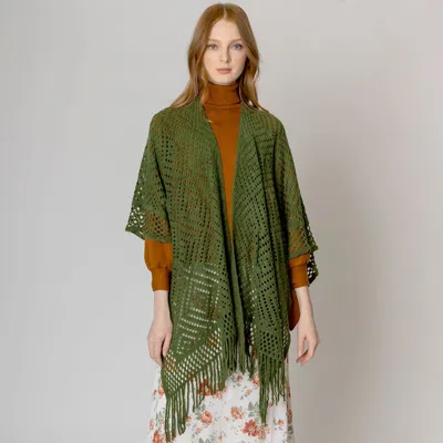 Fashnzfab Cut Out Detailed Ruana Poncho In Green