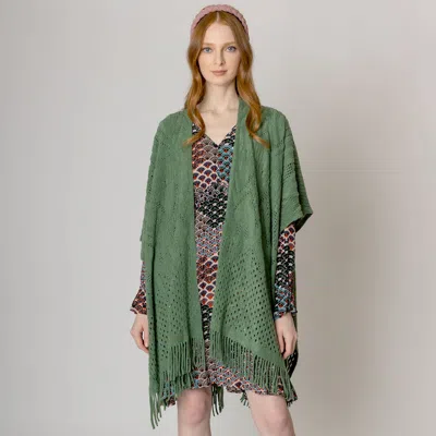 Fashnzfab Cut Out Detailed Ruana Poncho In Green