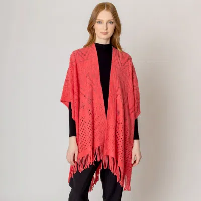 Fashnzfab Cut Out Detailed Ruana Poncho In Red