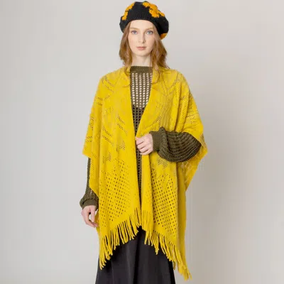 Fashnzfab Cut Out Detailed Ruana Poncho In Yellow