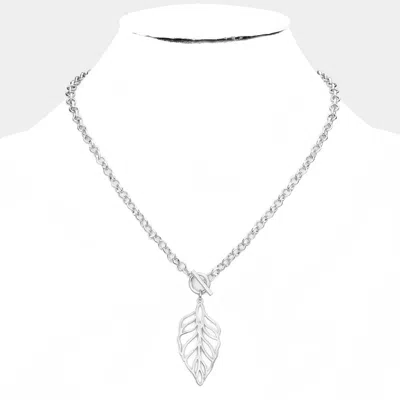 Fashnzfab Cut Out Metal Leaf Pendant Toggle Necklace In Multi