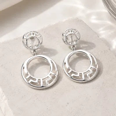 Fashnzfab Cut Out Metal Round Link Clip On Earrings In White
