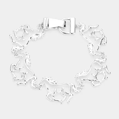 Fashnzfab Cut Out Metal Running Horse Link Magnetic Bracelet Silver