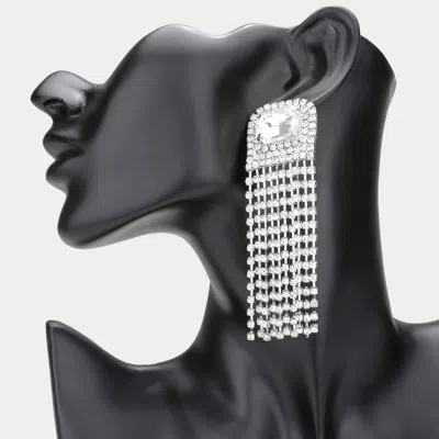 Fashnzfab Cut Stone Accented Rhinestone Fringe Dangle Evening Earrings In Metallic