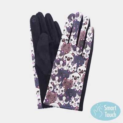 Fashnzfab Cute Cat Face Printed Smart Touch Gloves In Blue