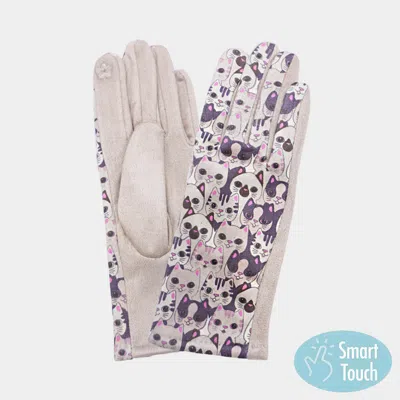 Fashnzfab Cute Cat Face Printed Smart Touch Gloves In Gray