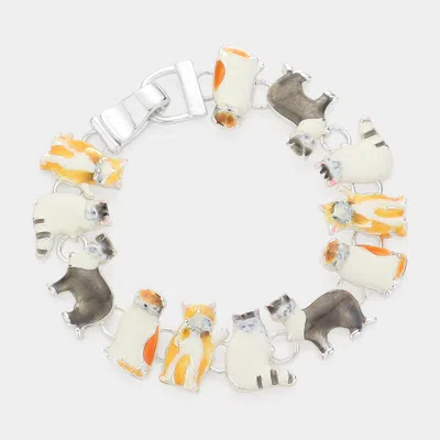 Fashnzfab Cute Cat Magnetic Link Bracelet Antique Silver, Multi