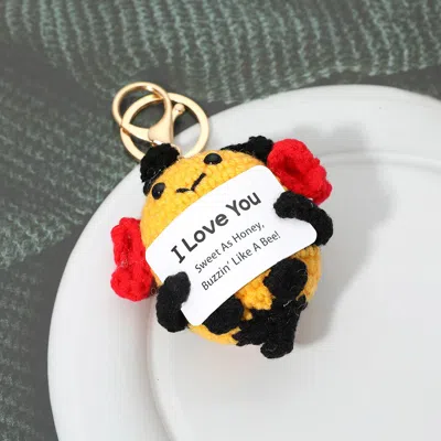 Fashnzfab Cute Crochet I Love You Message Bee Keychain Bag Charm In Red