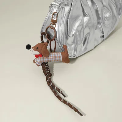 Fashnzfab Cute Dachshund Dog Charm Knot Keychain Bag Charm In Brown