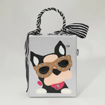 Fashnzfab Cute Dog Box Purse Crossbody Bag In Silver