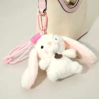 Fashnzfab Cute Fuzzy Bunny Plush Keychain Bag Charm In Pink