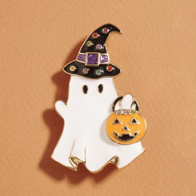 Fashnzfab Cute Halloween Ghost Pin Brooch In Silver