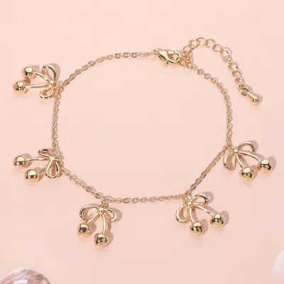 Fashnzfab Cute Playful Bow Cherry Charm Bracelet Gold
