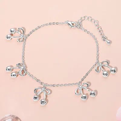 Fashnzfab Cute Playful Bow Cherry Charm Bracelet Silver