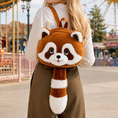 Fashnzfab Cute Plush Racoon Fashion Backpack Crossbody Bag In Orange