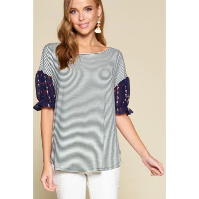 Fashnzfab Cute Striped Curved Hem Casual Top In Blue