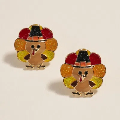 Fashnzfab Cute Thanksgiving Turkey Stud Earrings In Gold