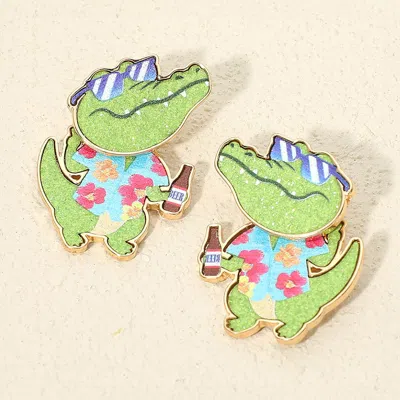 Fashnzfab Cute Vacation Alligator Earrings In Green