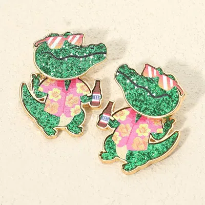 Fashnzfab Cute Vacation Alligator Earrings In Green