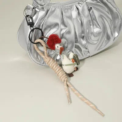 Fashnzfab Cute Whimsical Goose Charm Knot Drop Keychain Bag Charm In White