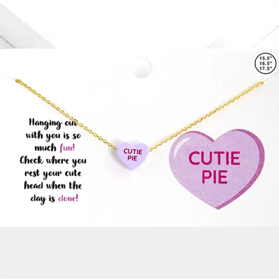 Fashnzfab Cutie Pie Message Heart Pendant Necklace - Lavender In Purple