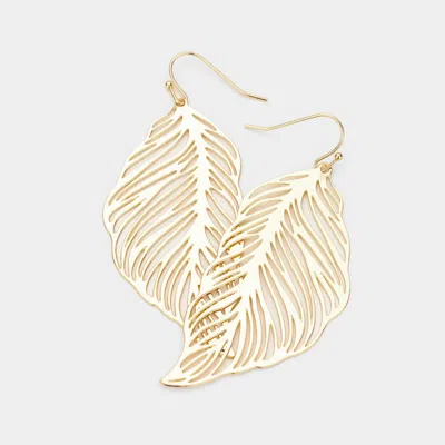 Fashnzfab Cutout Brass Metal Leaf Dangle Earrings - Gold