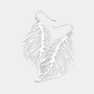 Fashnzfab Cutout Brass Metal Leaf Dangle Earrings In Metallic