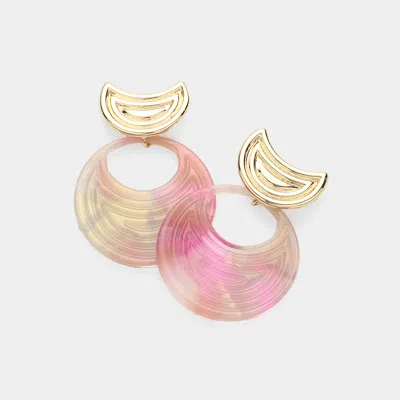 Fashnzfab Cutout Textured Celluloid Acetate Round Dangle Earrings In Pink