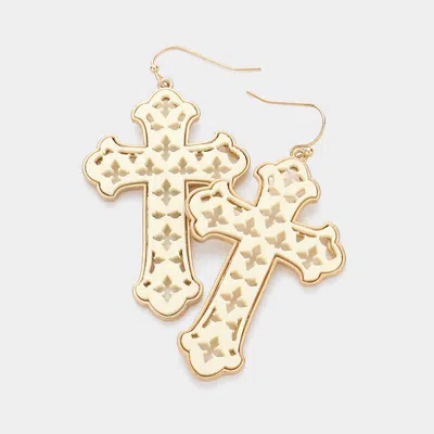 Fashnzfab Cutout Wood Cross Dangle Earrings In Gold